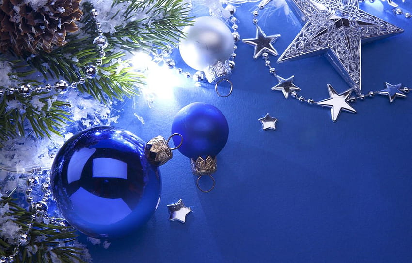 Stars, balls, branches, balls, toys, tree, New, blue and white ...