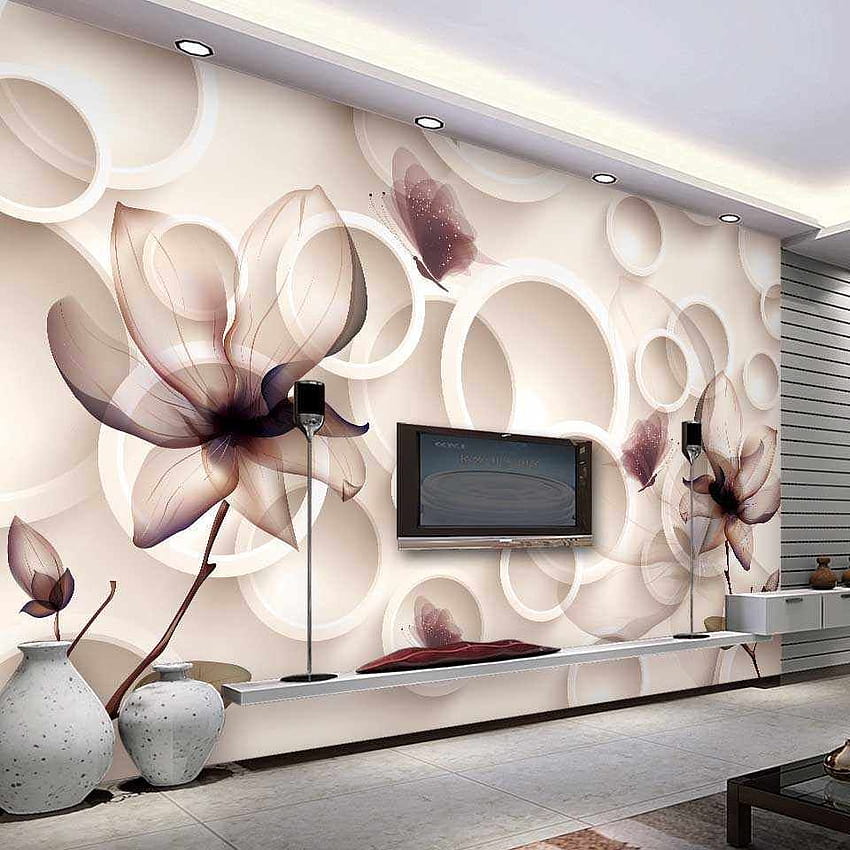 Modern untuk Dinding 3D Lotus Stiker Dinding Seni Abstrak Tahan Air untuk TV Kamar Mandi Ruang Tamu Mural Putri Duyung untuk wallpaper ponsel HD