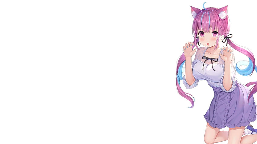 고양이 소녀, Minato Aqua, Hokori Sakuni, 애니메이션 소녀들, Hololive, Virtual Youtuber, 애니메이션 HD 월페이퍼