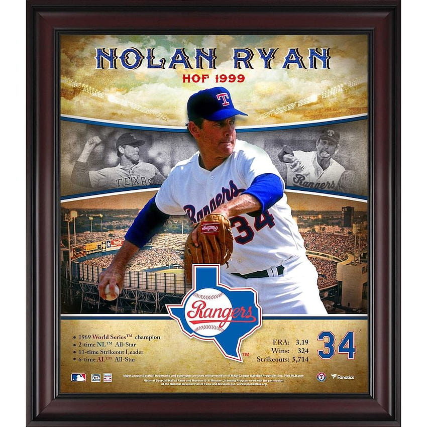 NOLAN RYAN BLOODY LIP TEXAS RANGERS AUTOGRAPHED FRAMED 16 × 20. JSA COA