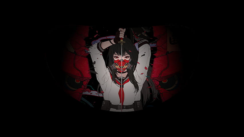 Samuray Anime Lisesi Kız Katana Oni Maske HD duvar kağıdı