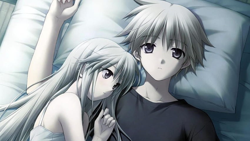アニメ愛、アニメの女の子と男の子のベッド 高画質の壁紙