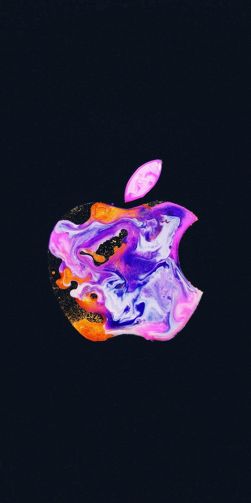 Apple-Logo, iPhone 12, flüssige Kunst, schwarzer Hintergrund, Technologie, lila iphone 12 mini HD-Handy-Hintergrundbild