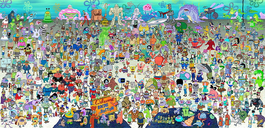 A higher resolution of the Every Spongebob Character, all characters HD wallpaper