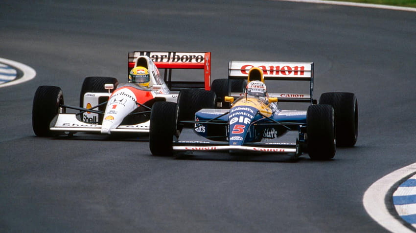Nigel Mansell sprzedaje Williamsa, którym Ayrton Senna podjechał autostopem na Silverstone Tapeta HD