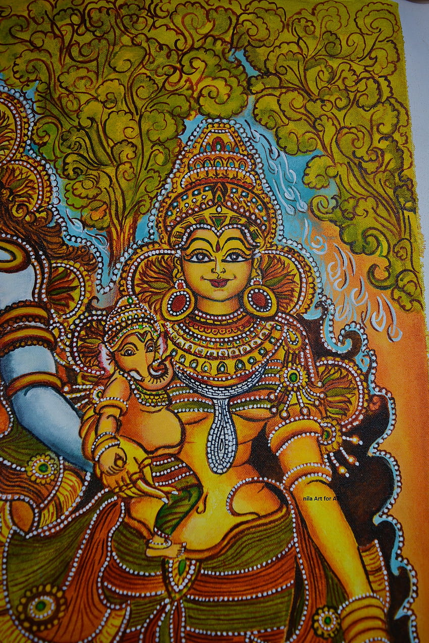 Pittura murale Kerla, Lord Ganesha., opera d'arte del Kerala Sfondo del telefono HD