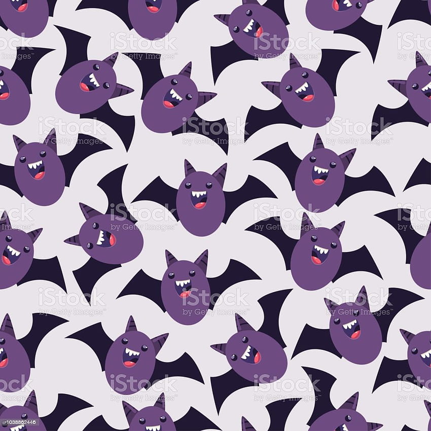 Cute Vampire Bat Vector Seamless Pattern For Holiday Halloween Cartoon Backgrounds For Wrapping Packing And Backdrop Stock Illustration, cute halloween purple HD phone wallpaper