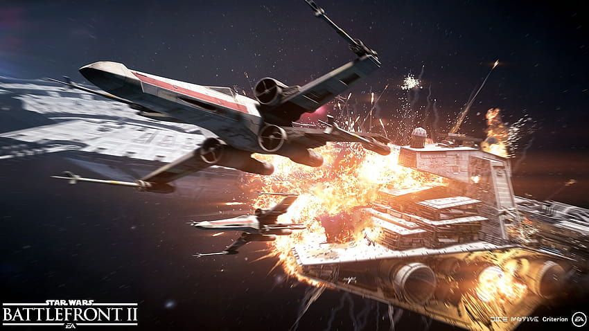 Nowe zrzuty ekranowe trybu szturmowego Star Wars Battlefront II Starfighter przedstawiają spektakularne bitwy kosmiczne, myśliwce Star Wars Battlefront Tapeta HD