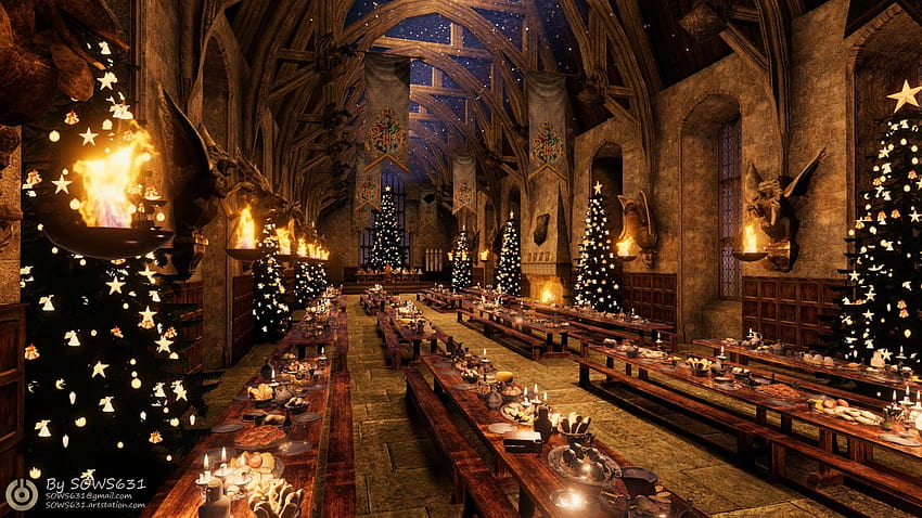 Harry Potter Christmas, hogwarts christmas HD wallpaper