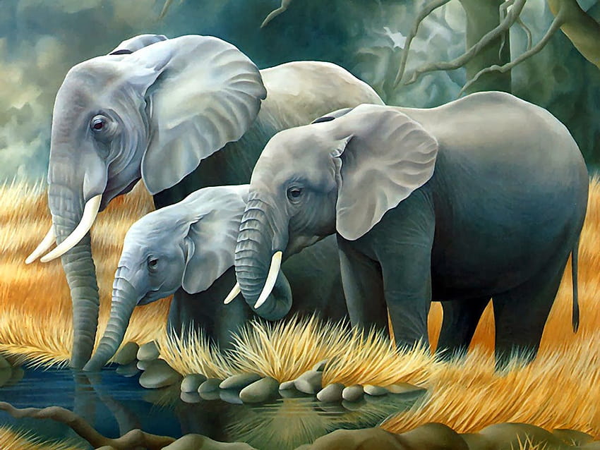 Animal Family, elephant family HD wallpaper