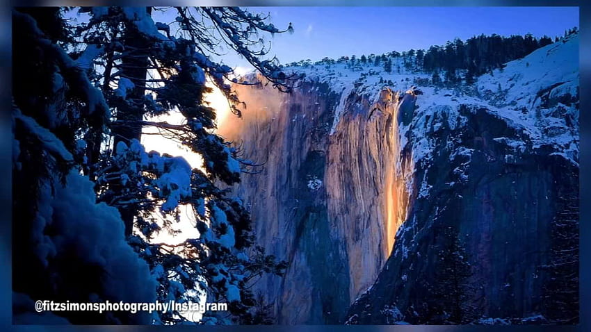 Yosemite National Park's Horsetail Falls appear aflame thanks to natural phenomenon, yosemite forest fire HD wallpaper