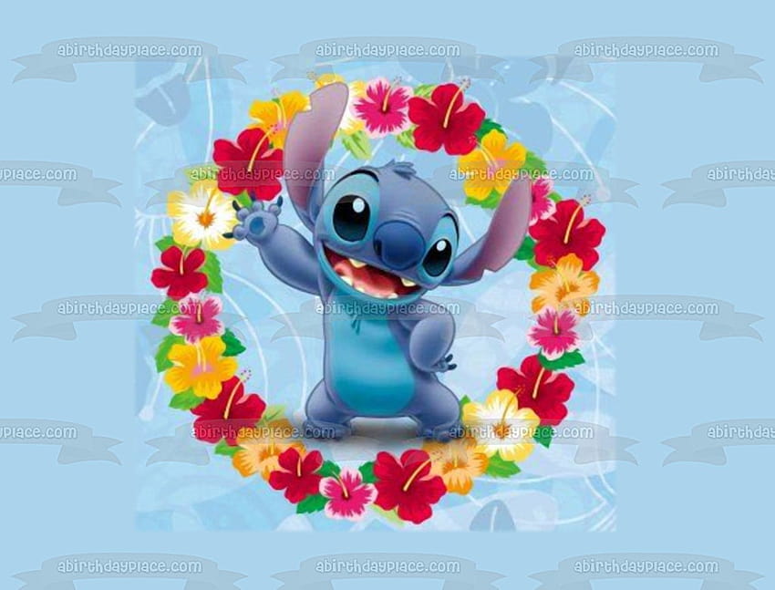 Lilo and Stitch Flowers Stitch Blue Backgrounds Disney Edible Cake Topp – A Birtay Place HD wallpaper