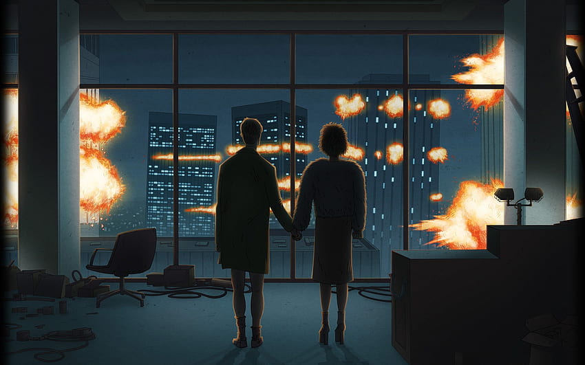 explosions fight club buildings couple digital art window panes holding hands marla singer 2560x1 – Technology Windows HD wallpaper