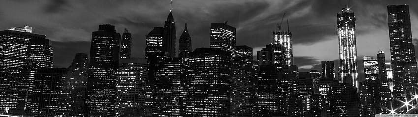 New York City Black And White At Night Ultra Backgrounds untuk: Layar Lebar & UltraWide & Laptop: Multi Display, Dual Monitor: Tablet: Smartphone, kota 3840x1080 Wallpaper HD