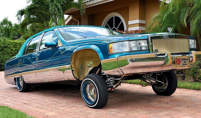 สีน้ำเงิน 1993 Cadillac Fleetwood Lowrider Front Lifted ผู้ขับขี่ต่ำ วอลล์เปเปอร์ HD