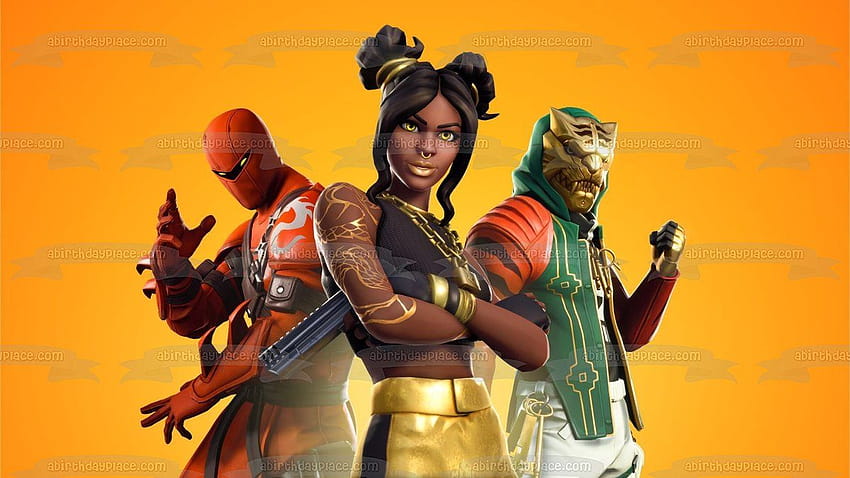 Fortnite Battle Royale Assorted Skins Orange Backgrounds Edible Cake To – A Birtay Place HD wallpaper