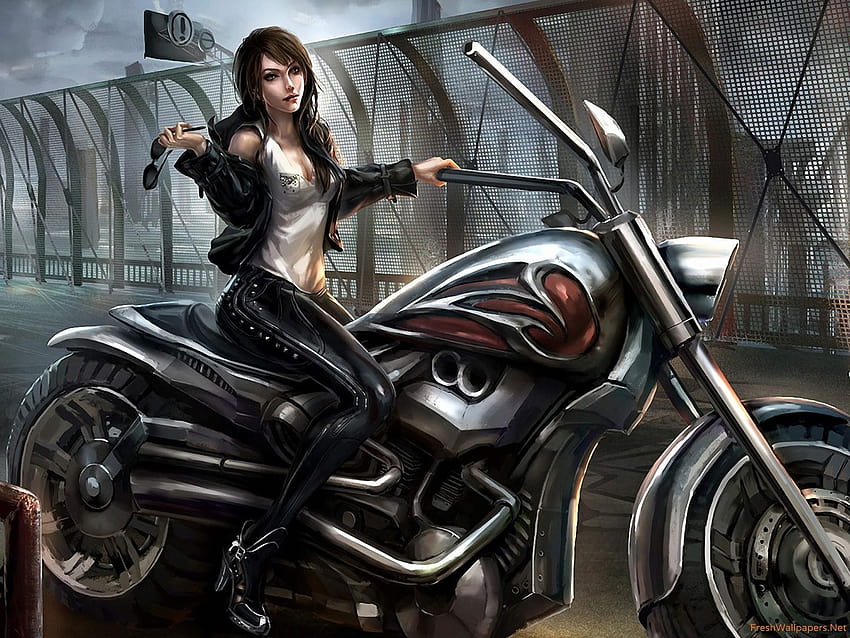 Motorcycle Girl on Dog, female motorcycle rider HD wallpaper