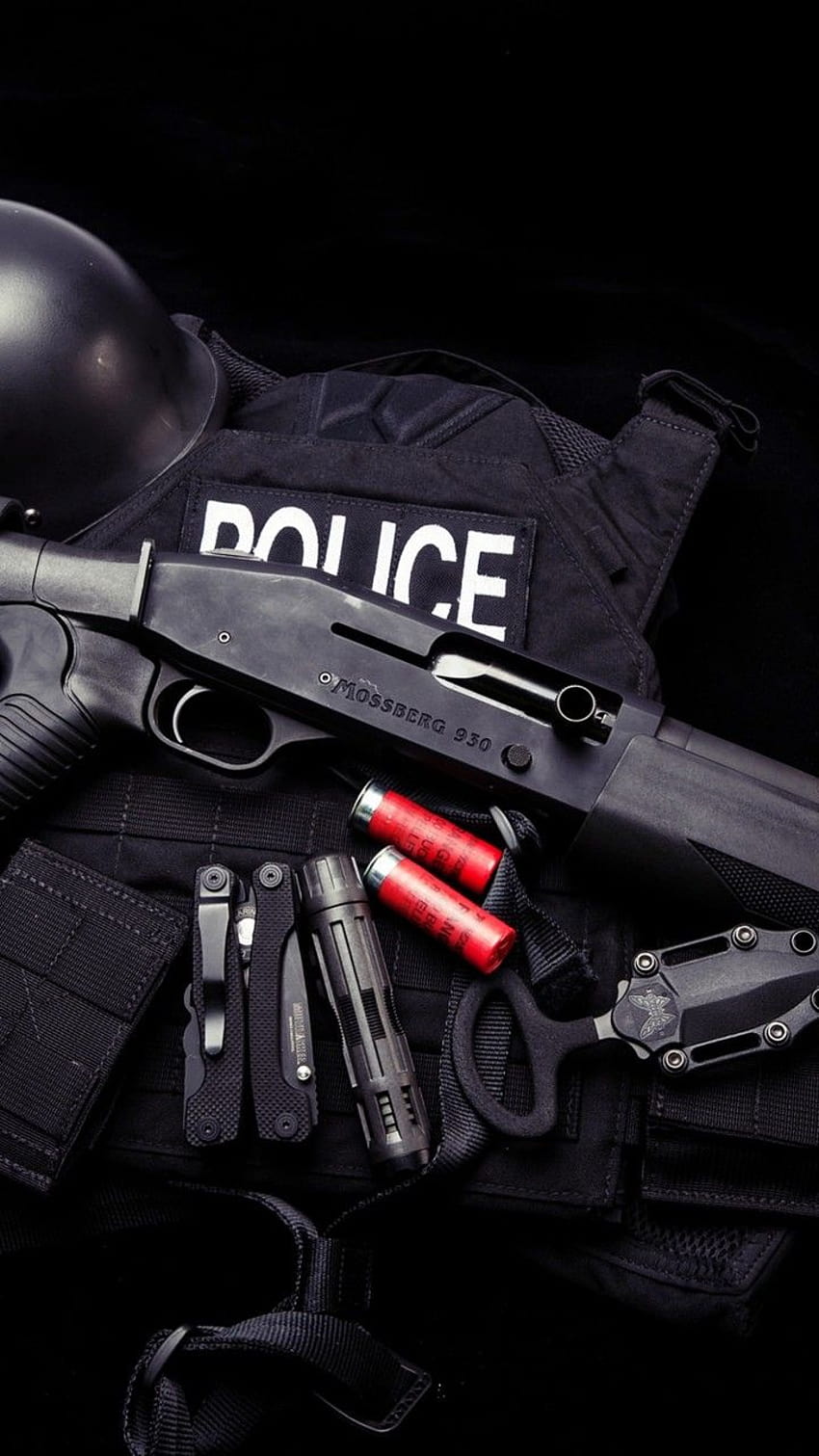 モスバーグ 930、散弾銃、警察、ナイフ、制服、警察の制服 HD電話の壁紙