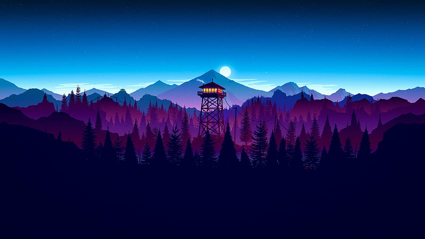 Paisagem Montanhas Floresta Torre de Observação Minimalista Minimalismo, montanha minimalista papel de parede HD