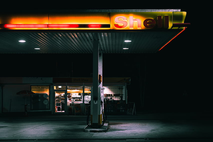 Shell Benzin İstasyonunun Sığ Odağı · Stok, neon benzin istasyonu HD duvar kağıdı
