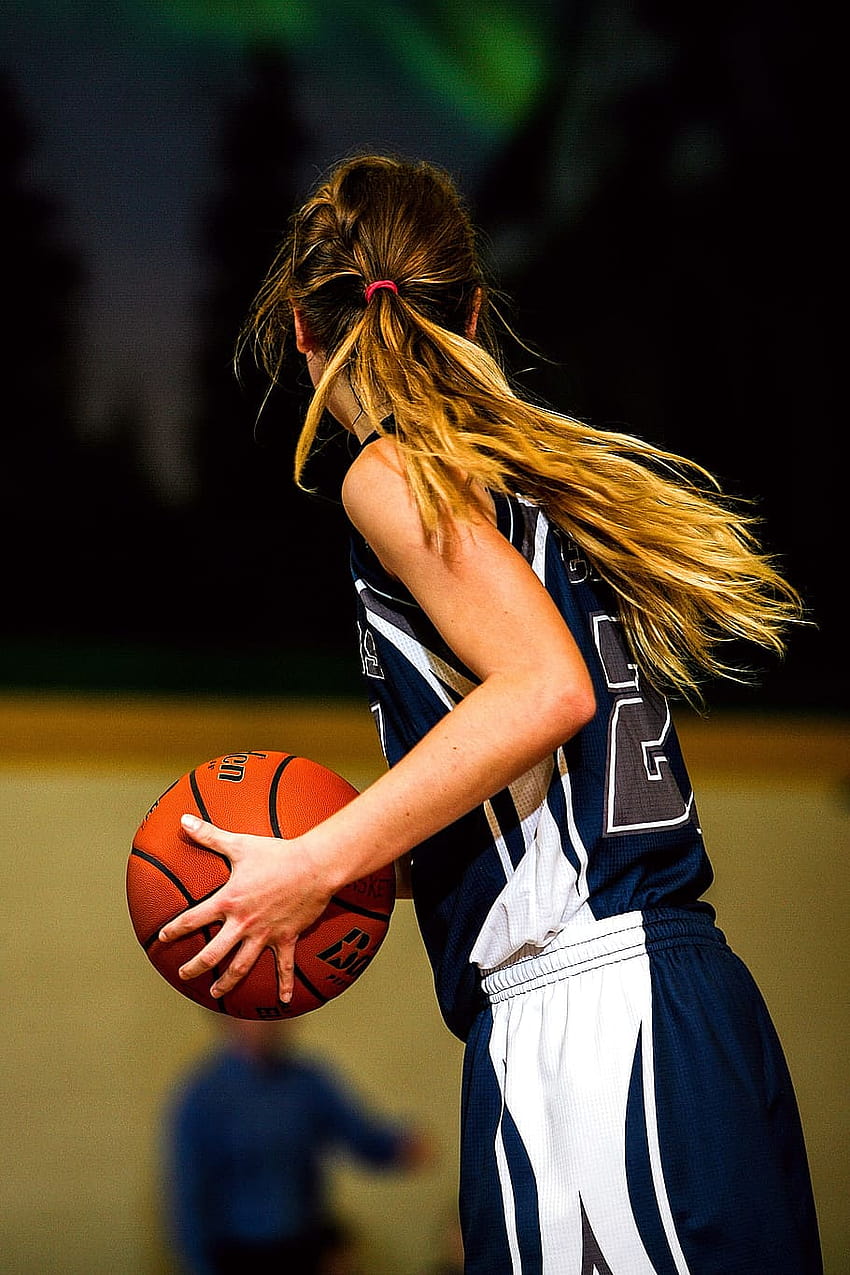 : woman holding basketball, player, girls basketball, girl b ball players HD phone wallpaper