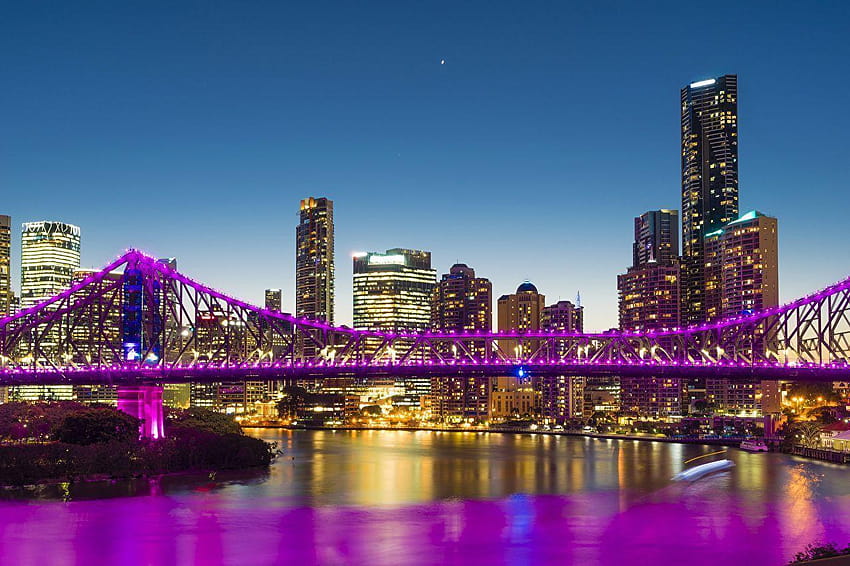 Brisbane Australia Bridges Night Rivers Fairy lights Wallpaper HD