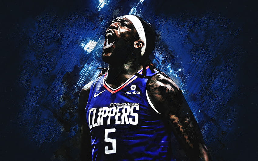 Montrezl Harrell, NBA, Los Angeles Clippers, niebieskie kamienne tło, amerykański koszykarz, portret, USA, koszykówka, gracze Los Angeles Clippers o rozdzielczości 2880x1800. Wysoka jakość Tapeta HD