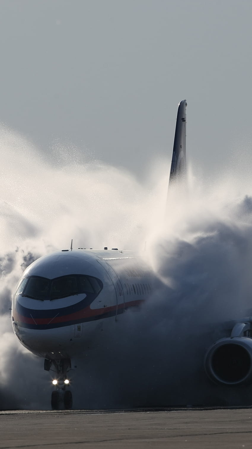 Sukhoi, Superjet, 100, 항공기, 연기, 먼지, 항공기 아이폰 HD 전화 배경 화면