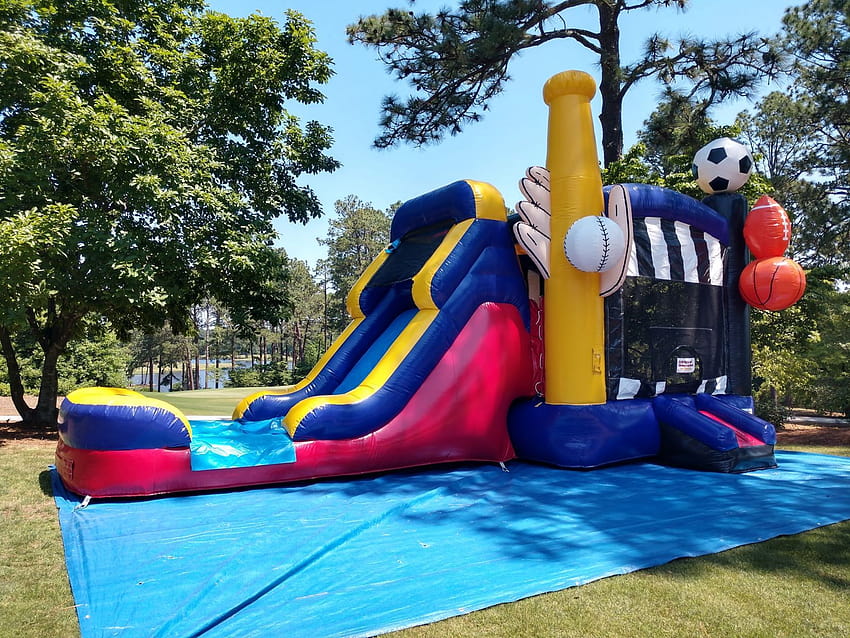Sports Themed Bounce House with Water Slide HD wallpaper