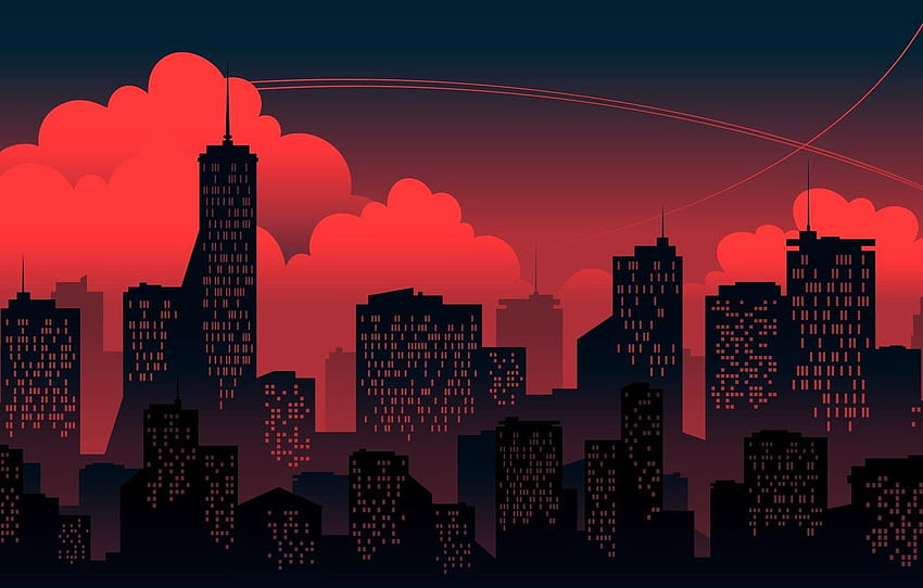 Sunset, Red, Clouds, Minimalism, The city, Building, The building, Backgrounds , section минимализм, minimalist skyline HD wallpaper
