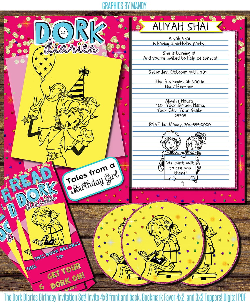 Dork Diaries Birtay Invitation Set! Includes Invite, 4x6 front and back, 2x5 Bookmark Favor, and 3x3 Topp… HD phone wallpaper