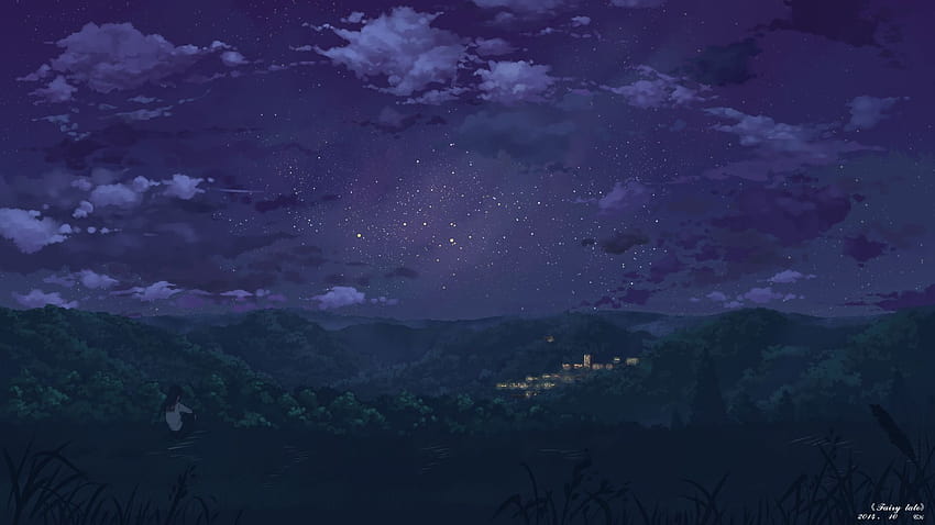 Stars yuuko, anime night time sky HD wallpaper