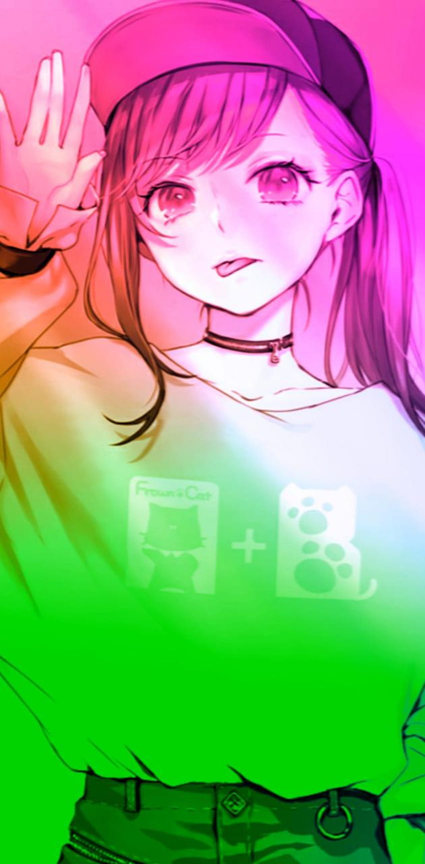 blissful, sweet girl, rainbow hair, anime Character...