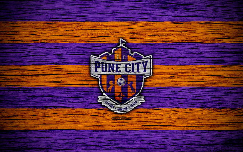 Pune City FC, Indian Super League, soccer, India, football club, Pune City, ATK, wooden texture, FC Pune City with resolution 3840x2400. High Quality HD wallpaper
