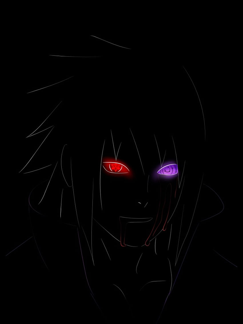 Sasuke Uchiha, 나루토, AMOLED, 검정색 배경, 미니멀 아트, Black/Dark, 글로우 아트 애니메이션 HD 전화 배경 화면