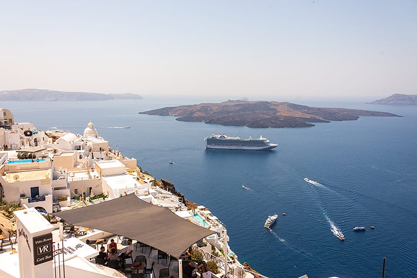Greece Cruise liner Santorini, Aegean sea Sea Nature Island HD wallpaper