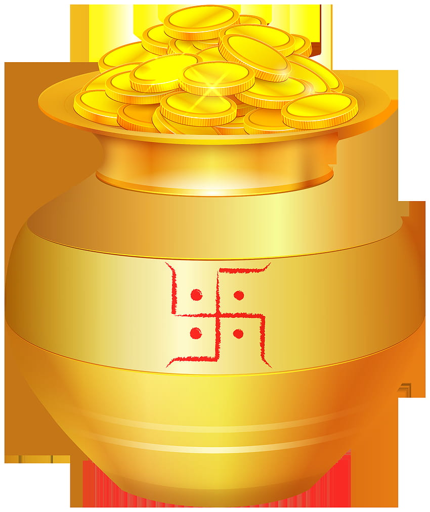 Dhanteras Topf mit Goldmünzen PNG Clipart HD-Handy-Hintergrundbild