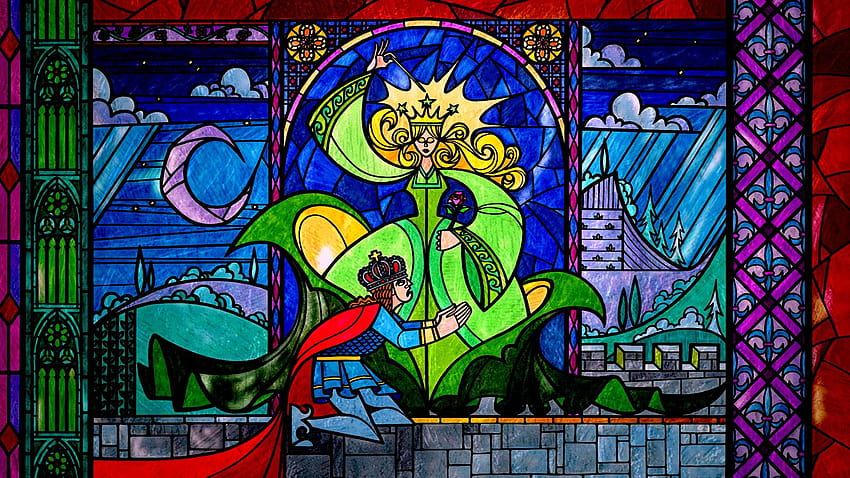 beauty and the beast stained glass window rose