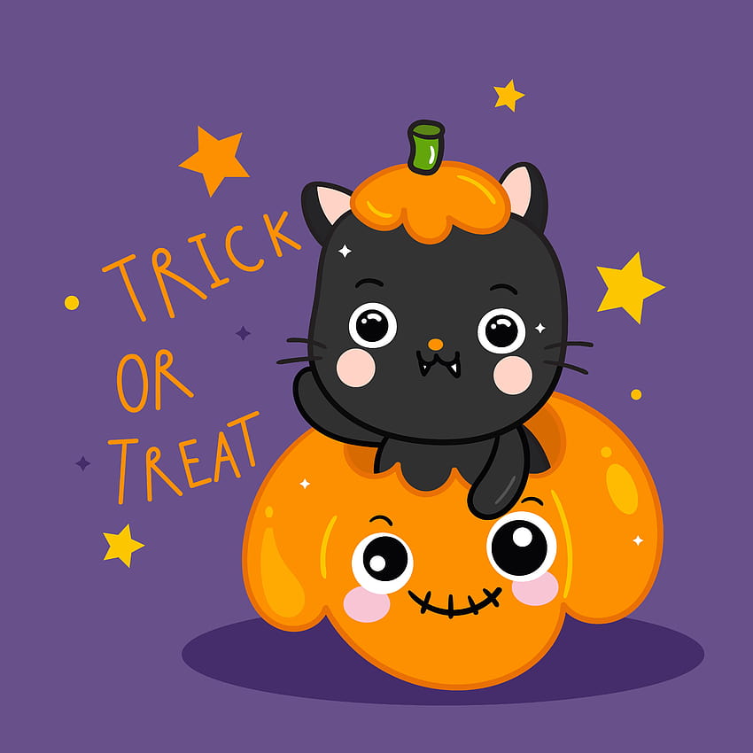 Cute Halloween cat cartoon with pumpkin icon, lovely kitty Trick or treat for holiday Kawaii animal, cute cartoon halloween animal HD phone wallpaper