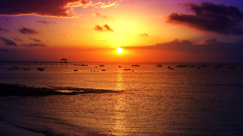 Sunset, Seascape, Beach, Fishing boats, Salvador, sunset beach seascape HD wallpaper