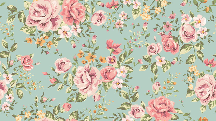classic seamless vintage flower pattern on green, background flower vintage HD wallpaper