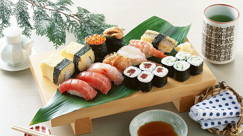 1920x1080 rotoli, sushi, frutti di mare, piatto, cibo, cibo giapponese Sfondo HD