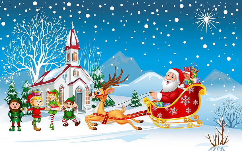 Wesołych Świąt Święty Mikołaj Z Jego Saniami Z Bożym Narodzeniem, szczęśliwego dnia Bożego Narodzenia Tapeta HD