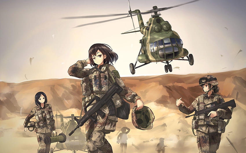 : Frauen, Anime-Mädchen, Waffe, Flugzeug, Soldat, Militär, Anime-Soldat HD-Hintergrundbild