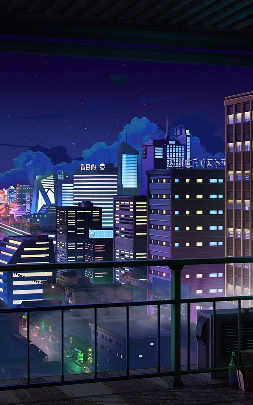 Anime Paisaje urbano, Noche, Edificios, Balcón, Estrellas, teléfono lo fi  fondo de pantalla del teléfono | Pxfuel