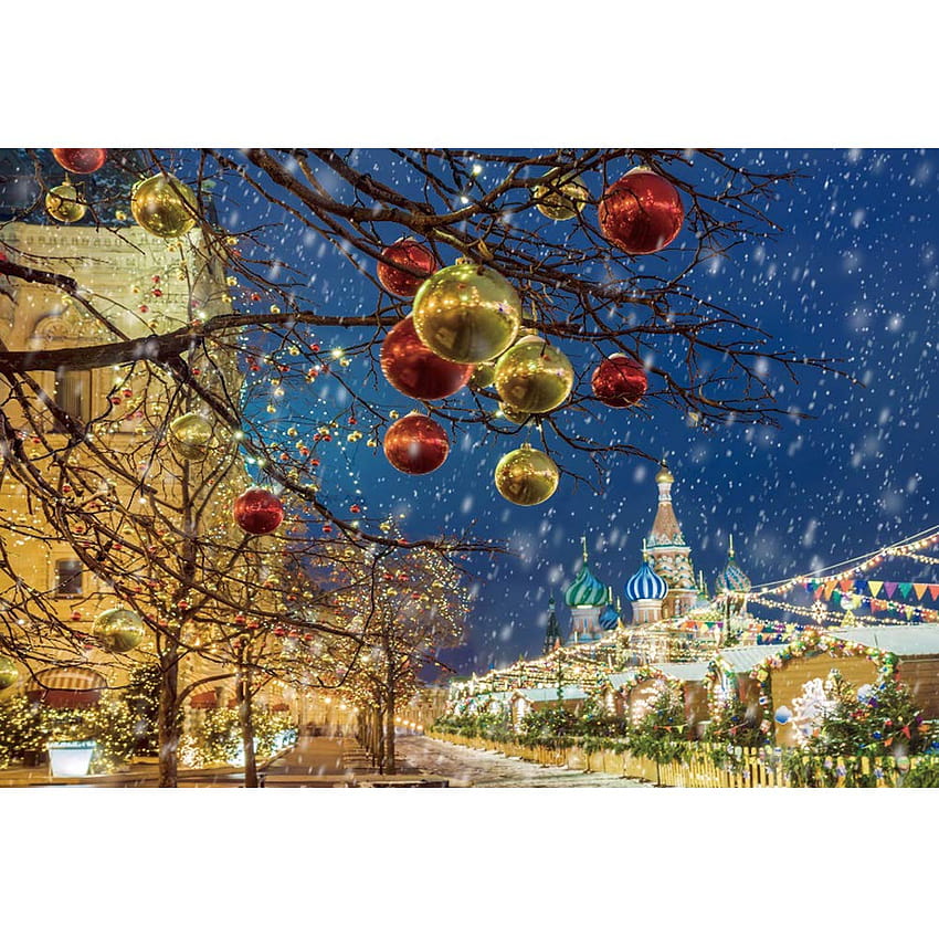 Buy OERJU 5x4ft Winter Snowfall graphy Backgrounds for Christmas Moscow City Night Christmas Balls Garlands City Lights Happy Year Backdrop Party Decor Banner Studio Props Home Online at Low Price, winter lanterns and ornaments HD wallpaper