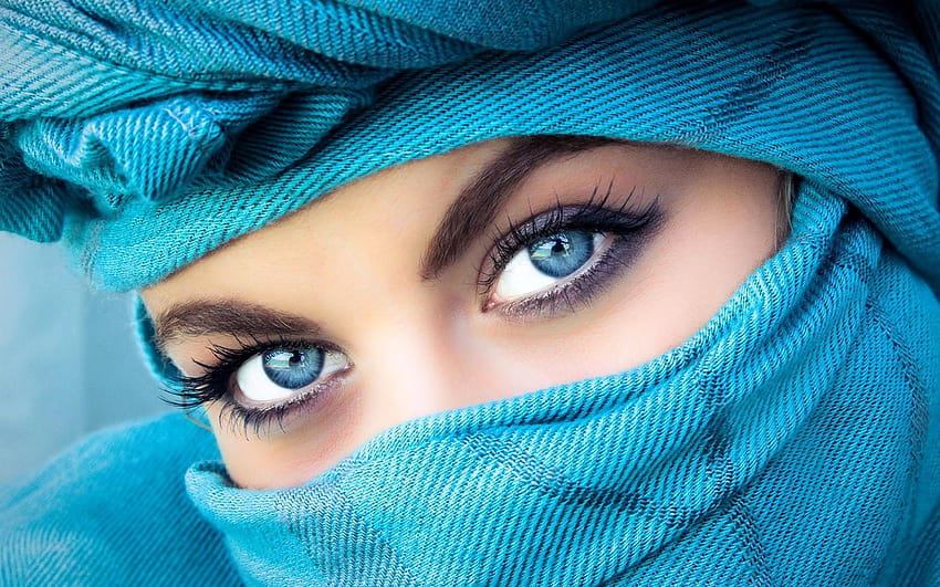 Linda garota de olhos azuis, olhos de garota hijab papel de parede HD