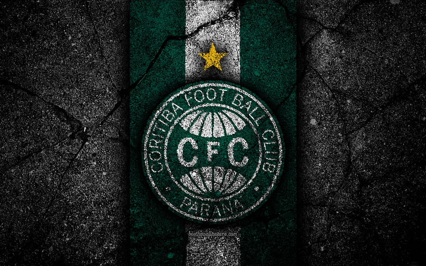 Coritiba FC, logo, futbol, ​​Serie B, yeşil ve beyaz çizgiler, Brezilya, asfalt doku, Coritiba logosu, Coritiba FBC, Brezilya futbol kulübü, 3840x2400 çözünürlüklü. Yüksek Kalite HD duvar kağıdı