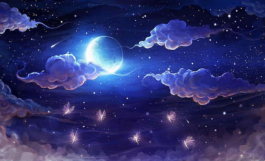 Nocne niebo Księżyc, nocne niebo księżyca Tapeta HD