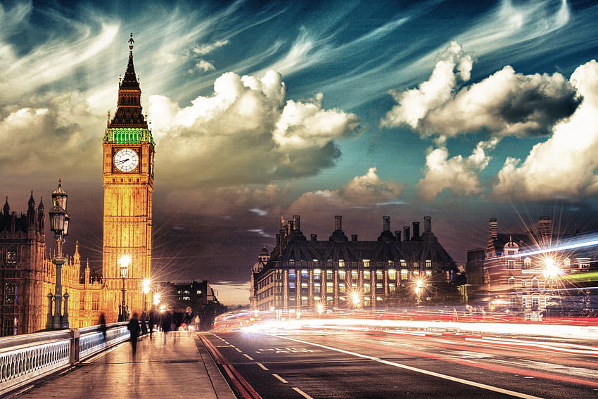 Друго: London Big Ben Tower Splendor Sky Lights Night Англия, часовник англия през нощта HD тапет
